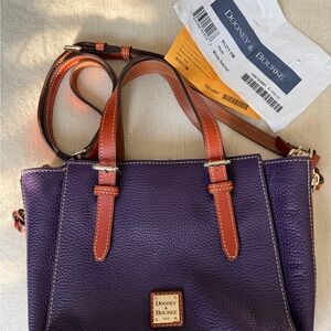 Dooney & Bourke Purple Crossbody Bag with Brown Accents (mindy satchel)